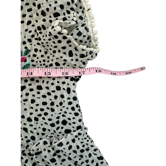 THML Polkadot Floral Embroidered Babydoll Top Blouse Sheer Ruffle Boho Size XS - Picture 4 of 7